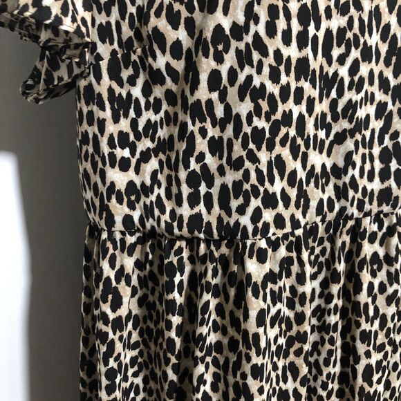 Loft Dress Womens XL Brown Black Leopard Print Babydoll Ruffle Flutter Sleeve - Picture 4 of 16